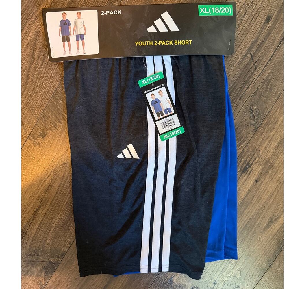 NEW 2 pair of Boys XL Adidas Athletic Shorts sz 18/20 Black/Blue